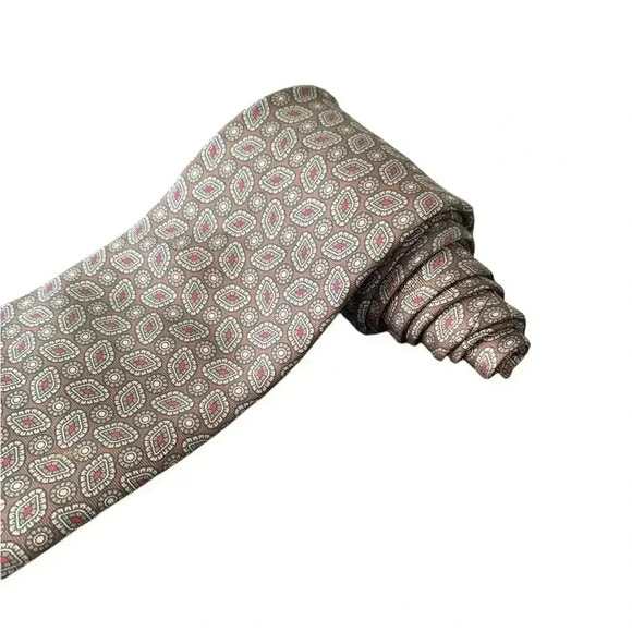 HALSTON Brown Geometric 100% Silk Handmade in USA Neck Tie Unisex (3.5"W X 57"L) - Picture 2 of 4